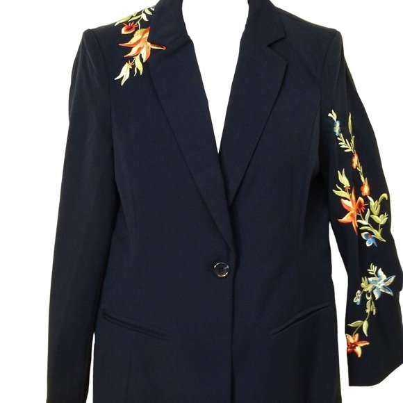 Vintage Y2K Blazer Chadwicks of Boston Floral Embroidered Ladies-8(M) Navy - Picture 2 of 12
